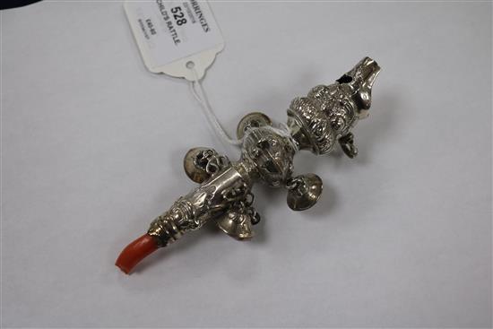 A 19th century silver childs rattle, 12.3cm.